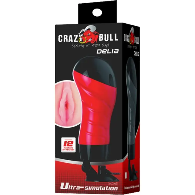 Мастурбатор-вагина Delia с вибрацией и присоской - Crazy Bull. Фотография 7.