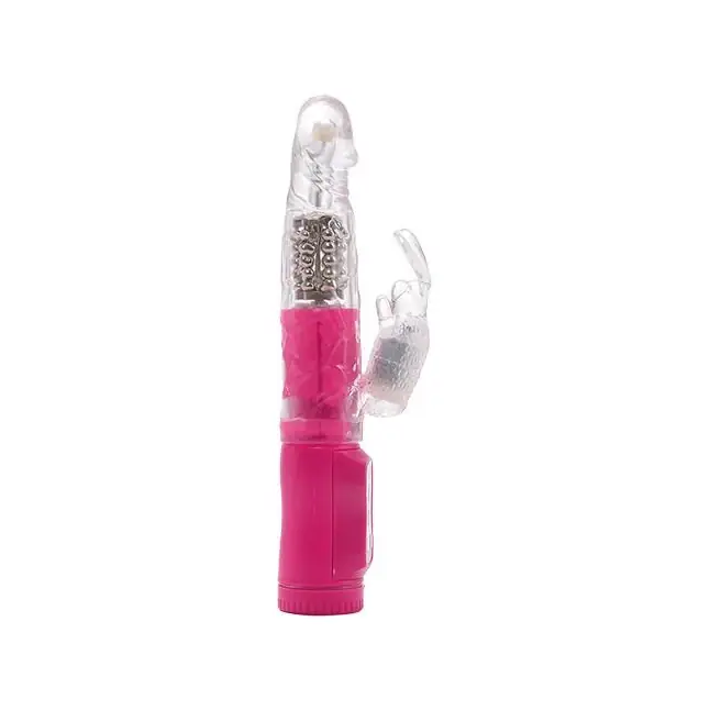 Хай-тек вибратор MAGIC TALES PINK CHARMED RABBIT с бусинами и отростком - 20,5 см - Magic tales