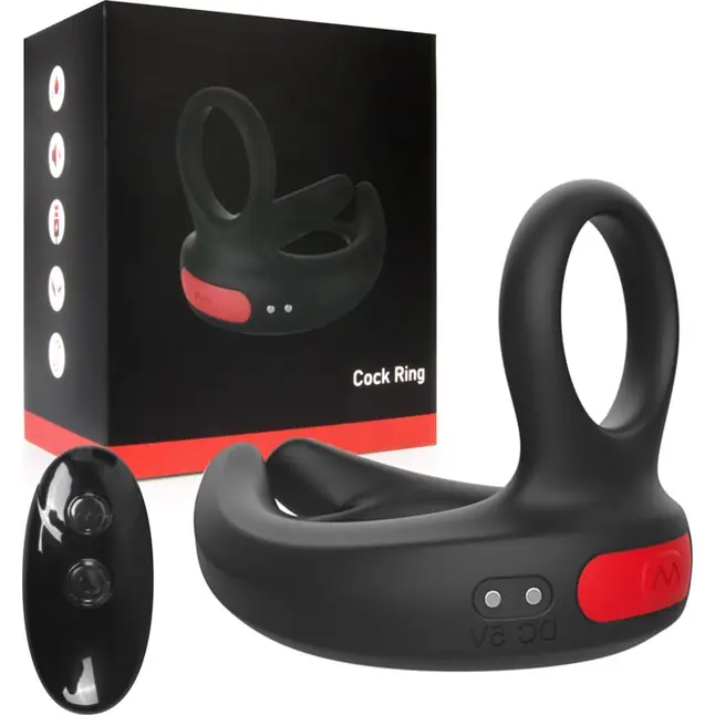 Черное эрекционное виброкольцо Cock Ring с пультом ДУ. Фотография 2.