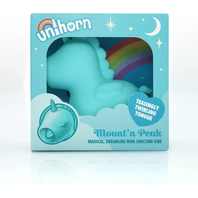 Голубой вибромассажер Unihorn Mount’n Peak с подвижным язычком. Фотография 2.