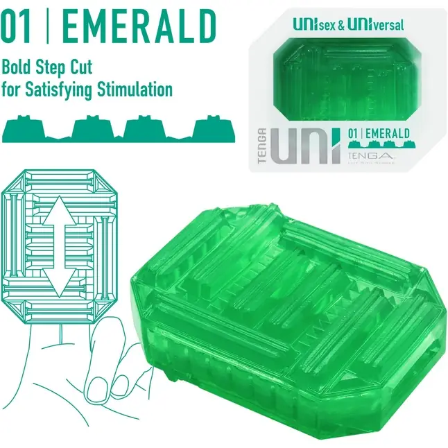 Зеленый мастурбатор-стимулятор Tenga Uni Emerald - UNI Series. Фотография 3.