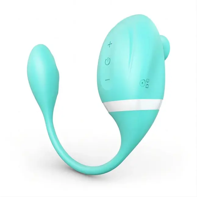 Мятный вакуумный вибростимулятор Tadpole Vibrating Dual Stimulation с виброхвостиком. Фотография 2.