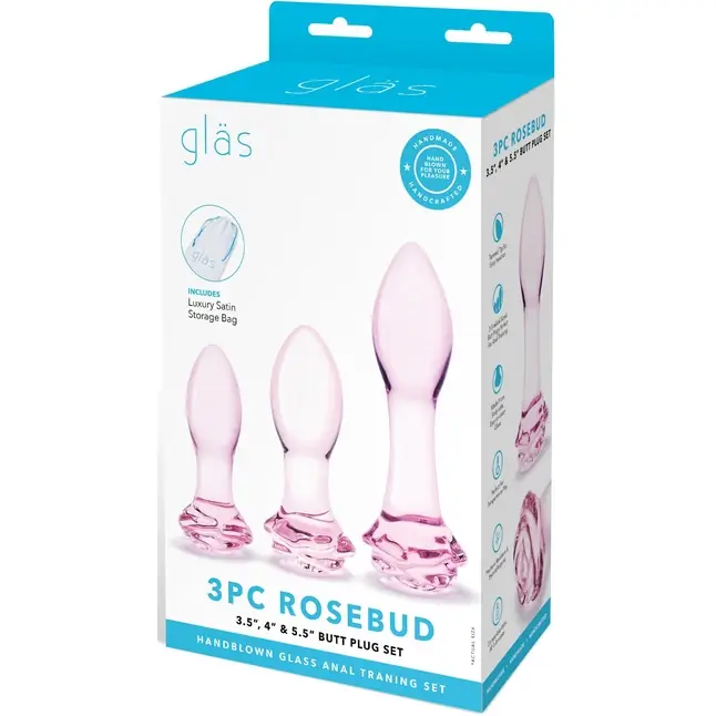 Набор из 3 стеклянных анальных пробок Rosebud Butt Plug Set. Фотография 2.