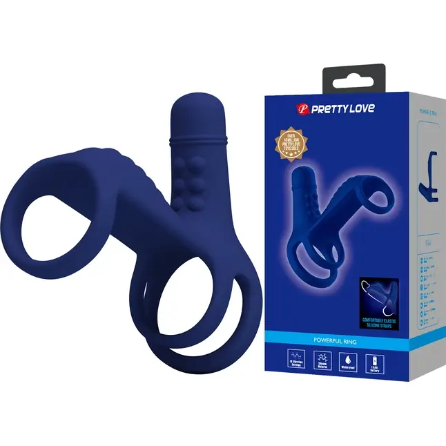 Синяя вибронасадка на пенис Vibrating Penis Sling - Pretty Love. Фотография 2.