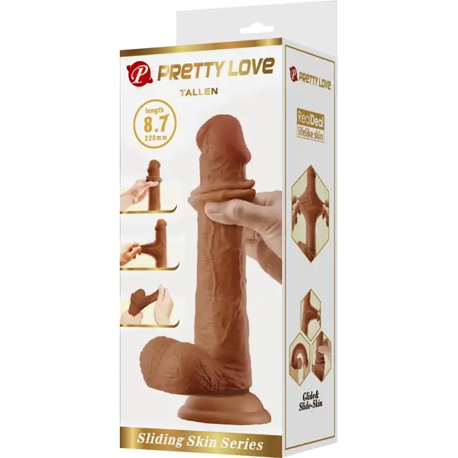 Коричневый фаллоимитатор с подвижной кожей Tallen - 22 см - Pretty Love. Фотография 7.
