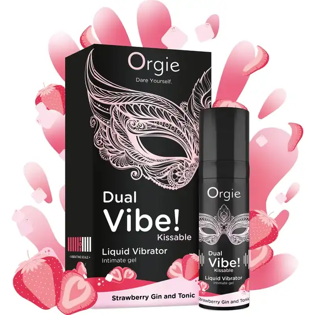Съедобный жидкий вибратор Dual Vibe! со вкусом клубничного джина с тоником - 15 мл