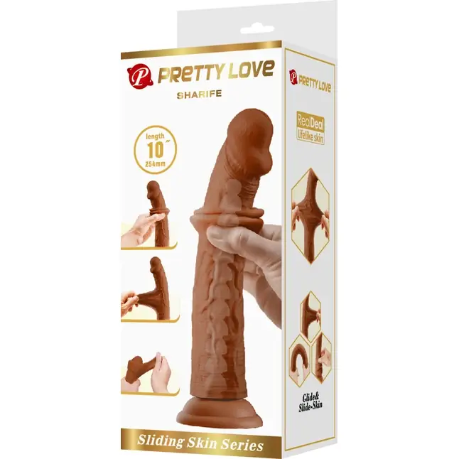 Коричневый фаллоимитатор с подвижной кожей Sharife - 25,4 см - Pretty Love. Фотография 7.