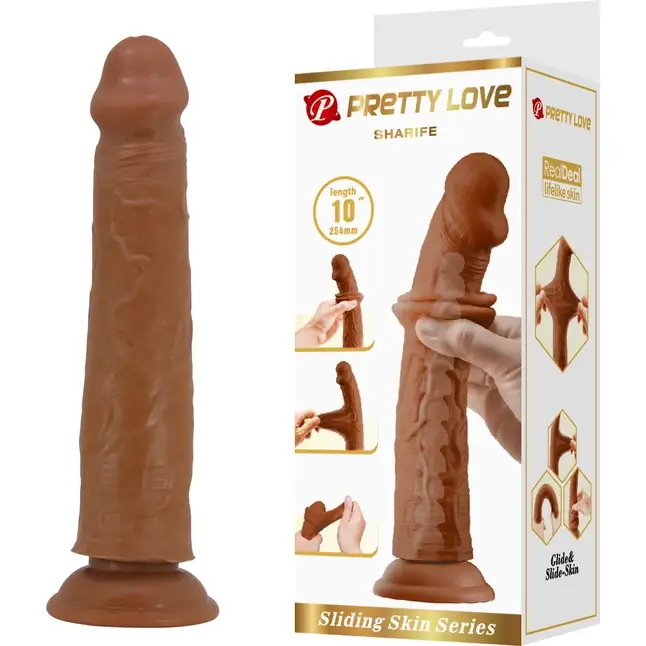 Коричневый фаллоимитатор с подвижной кожей Sharife - 25,4 см - Pretty Love