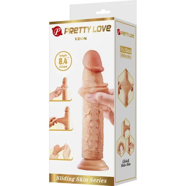 Телесный фаллоимитатор с подвижной кожей Keon - 21,4 см - Pretty Love. Фотография 8.