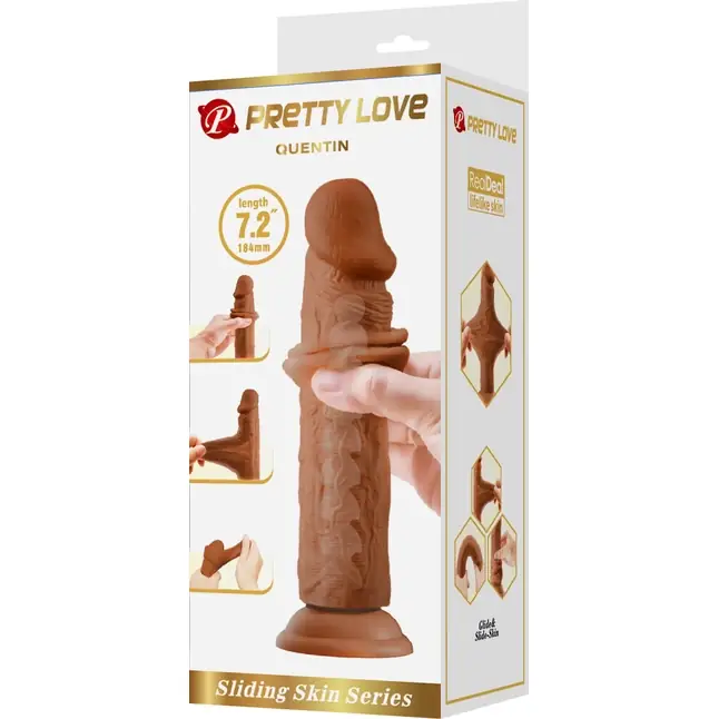 Коричневый фаллоимитатор с подвижной кожей Quentin - 18,4 см - Pretty Love. Фотография 7.