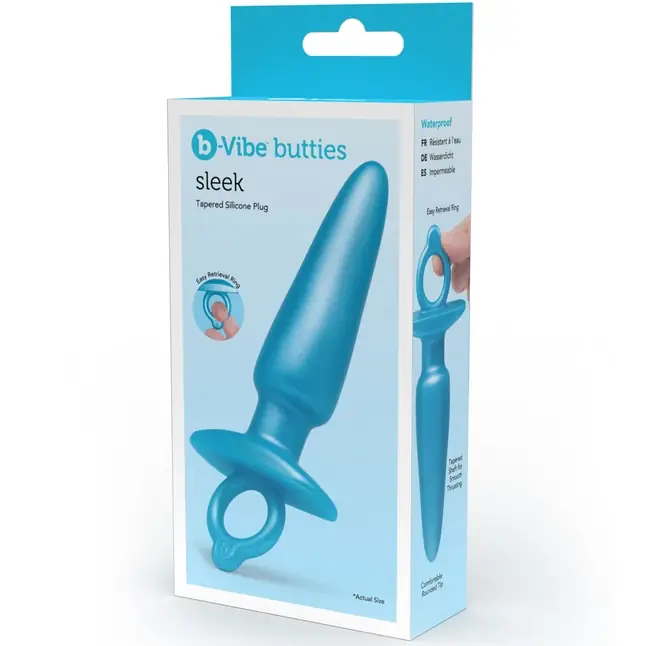 Голубая анальная пробка с кольцом Sleek Tapered Silicone Plug - 15 см. Фотография 2.