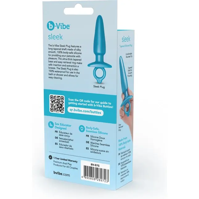 Голубая анальная пробка с кольцом Sleek Tapered Silicone Plug - 15 см. Фотография 11.