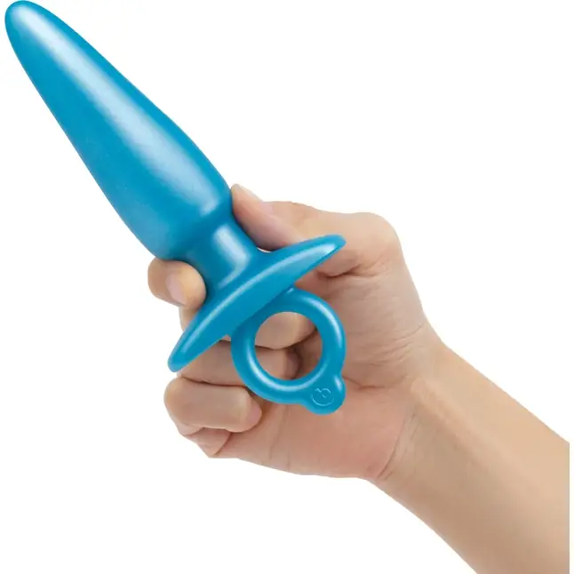 Голубая анальная пробка с кольцом Sleek Tapered Silicone Plug - 15 см. Фотография 4.