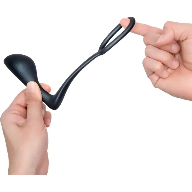 Черное эрекционное кольцо со стимулятором простаты Ringer Cock Ring Plug. Фотография 5.