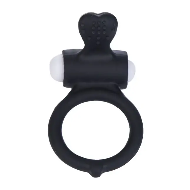Чёрное виброкольцо для пениса Power Heart Clit Cockring. Фотография 3.