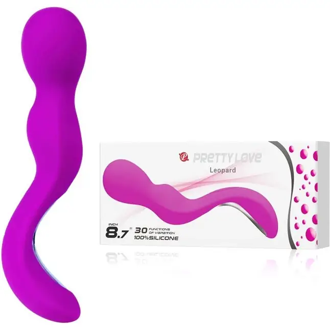 Вибромассажер Leopard с изогнутым тельцем - 22,5 см - Pretty Love