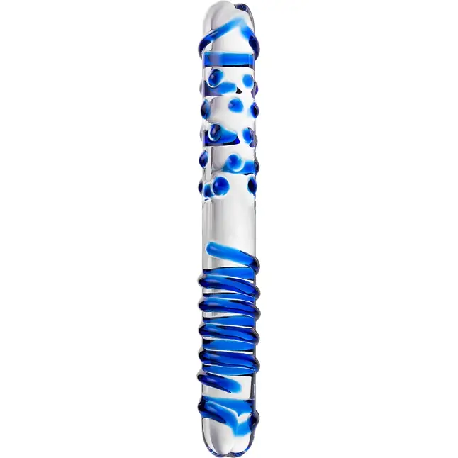Двусторонний стеклянный фаллоимитатор с рельефом - 22 см - Sexus Glass