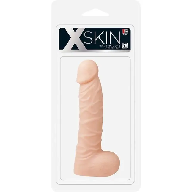 Телесный фаллоимитатор с богатым рельефом поверхности XSKIN 7 PVC DONG - 18 см - X-Skin. Фотография 2.