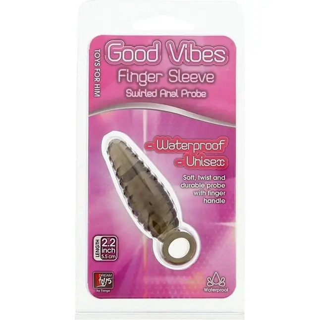 Дымчатый массажер со спиралевидным рельефом GOOD VIBES FINGER SLEEVE ANAL PROBE - 6 см - Good Vibes. Фотография 2.