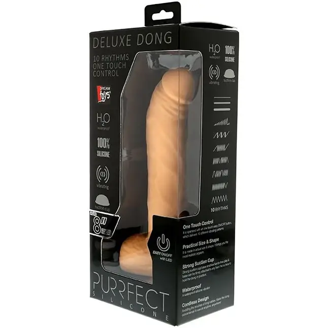 Телесный вибратор из силикона с кнопкой в основании ствола PURRFECT SILICONE DELUXE ONE TOUCH 8INCH - 20 см - Purrfect Silicone. Фотография 2.