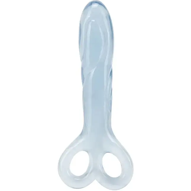 Голубой анальный массажер SOFT FLEX 2 FINGER HANDLE PROBE - 12 см