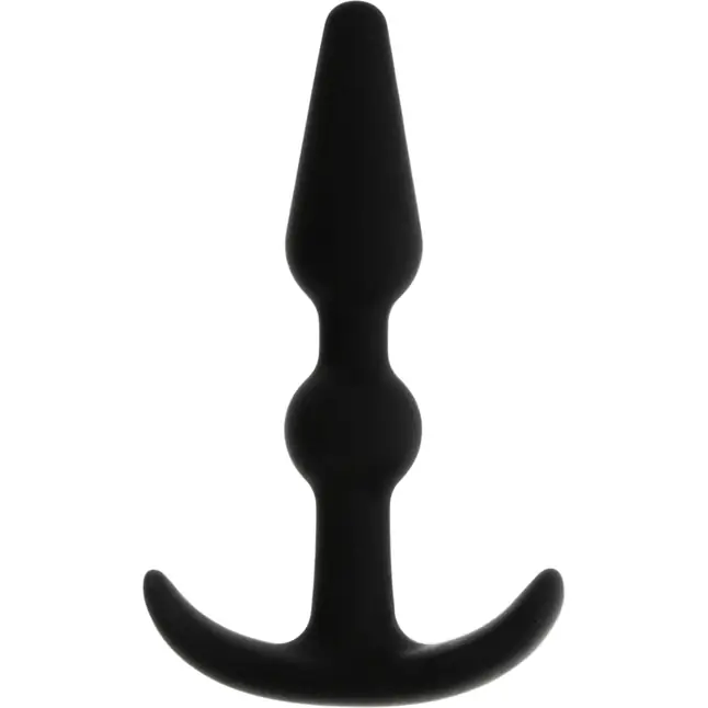 Чёрный массажер для анальной стимуляции T-SHAPE SILICONE BUTT PLUG BLACK - 8,9 см