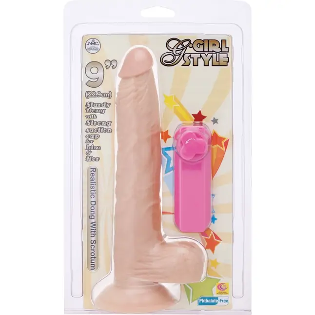 Телесный вибромассажёр на присоске G-GIRL STYLE 9INCH VIBRATING DONG - 22,9 см - G-Girl. Фотография 2.