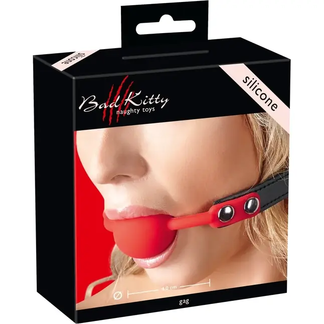 Силиконовый кляп-шар на чёрных ремешках Red Gag silicone - Bad Kitty. Фотография 5.