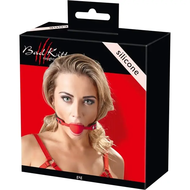 Силиконовый кляп-шар на чёрных ремешках Red Gag silicone - Bad Kitty. Фотография 6.