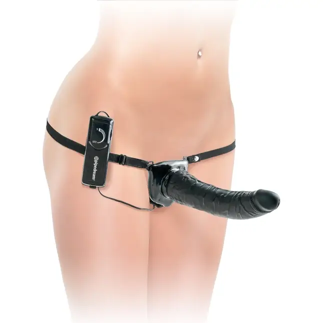 Черный страпон с вагинальной пробкой Deluxe Vibrating Penetrix Strap-On - 19 см - Fetish Fantasy Series