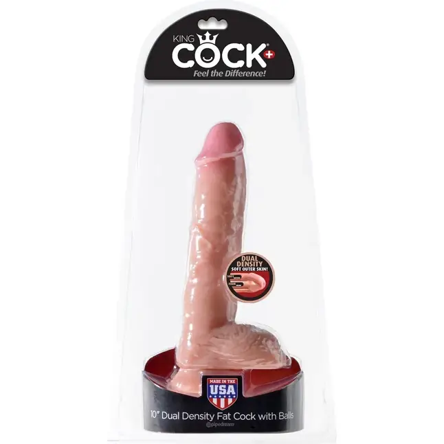 Телесный фаллоимитатор с мошонкой Dual Density 10 Fat Cock with Balls - 25,4 см - King Cock. Фотография 6.