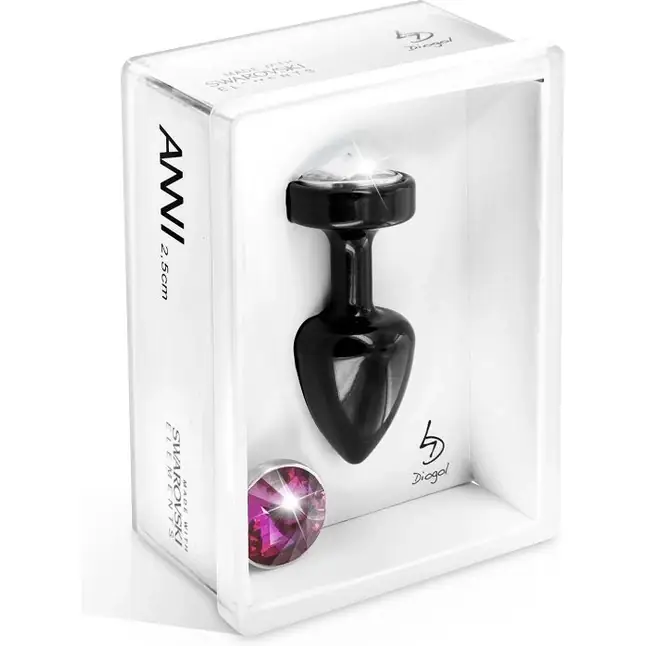 Чёрная анальная пробка с 2 сменными кристаллами Anni Magnet T2 Black Fuсshia crystal - 7,5 см