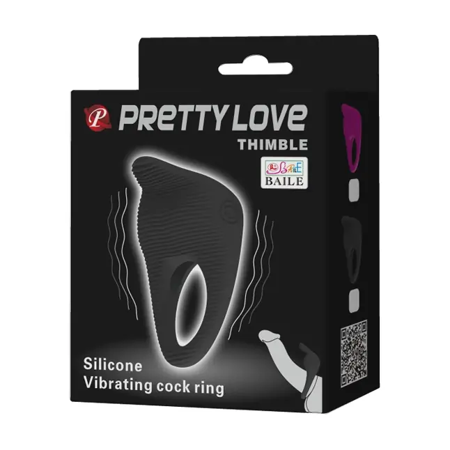 Чёрное эрекционное виброкольцо Thimble - Pretty Love. Фотография 8.