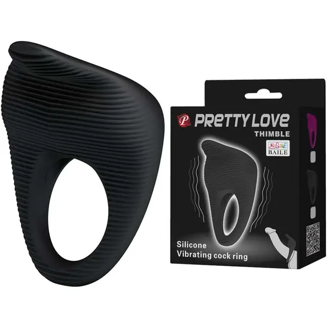 Чёрное эрекционное виброкольцо Thimble - Pretty Love. Фотография 9.