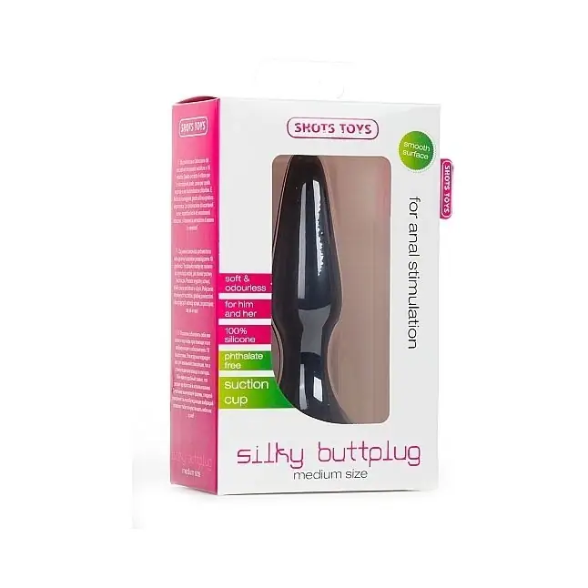 Черная анальная втулка Silky Buttplug Medium - 12,5 см - Shots Toys. Фотография 2.