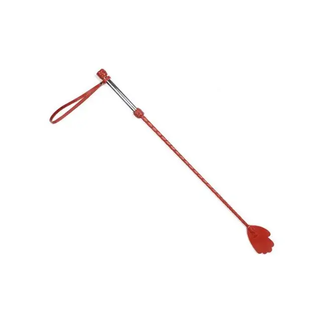 Красный стек с металлической рукоятью и наконечником-ладошкой - 70 см - BDSM accessories