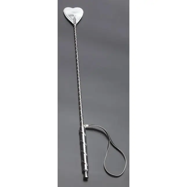 Серебристый стек с наконечником-сердцем из искусственной кожи - 57 см - BDSM accessories