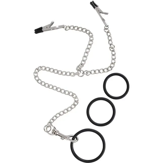 Зажимы для сосков, соединённые с эрекционным кольцом Y-Kette mit Klemmen Penisringen - Bad Kitty