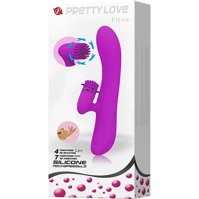 Вибратор с щетинками на стимуляторе клитора Elton - 20,5 см - Pretty Love. Фотография 8.