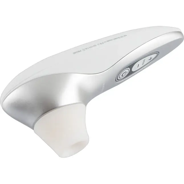Бело-серебристый бесконтактный стимулятор клитора Womanizer Pro40. Фотография 2.