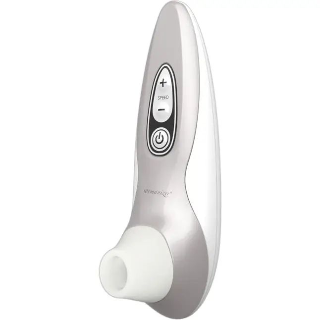 Бело-серебристый бесконтактный стимулятор клитора Womanizer Pro40. Фотография 5.