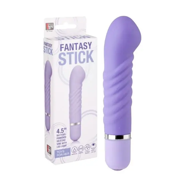 Фиолетовый мини-вибратор с увеличенной головкой и рёбрами NEON FANTASY STICK PURPLE - 11 см - Neon