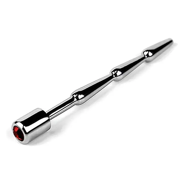 Серебристый зонд в уретру с красным кристаллом Rider jewel Plug with red jewel - 11,6 см