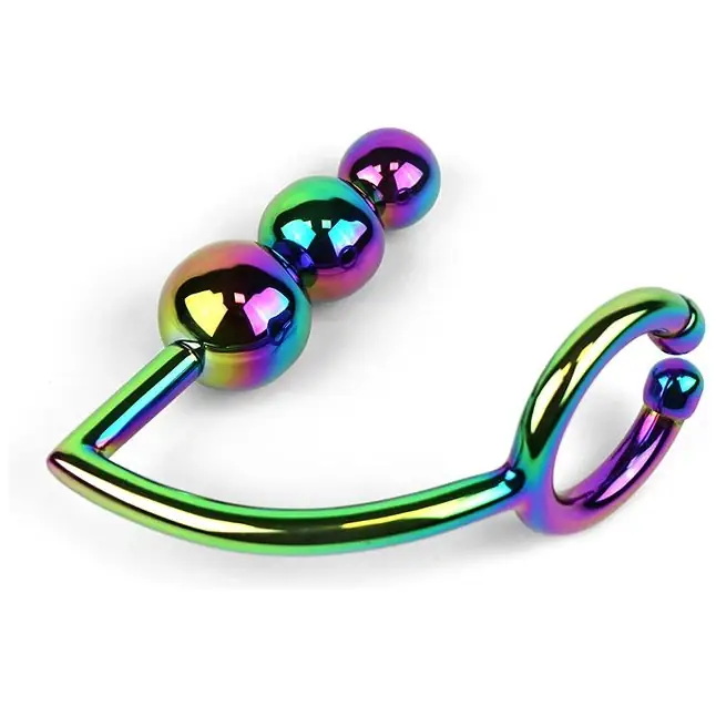 Радужное эрекционное кольцо с анальной ёлочкой Rainbow Horse Shoe Cock Ring with Trio of Anal Balls. Фотография 2.