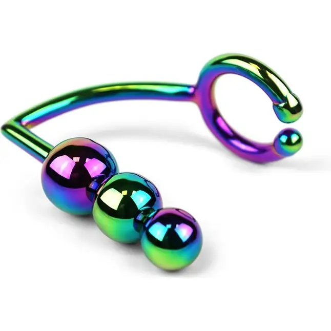 Радужное эрекционное кольцо с анальной ёлочкой Rainbow Horse Shoe Cock Ring with Trio of Anal Balls