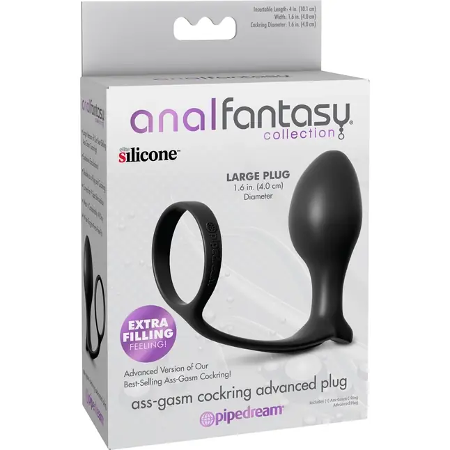 Эрекционное кольцо Ass-Gasm Cockring Advanced Plug с анальной пробкой - Anal Fantasy Collection. Фотография 4.
