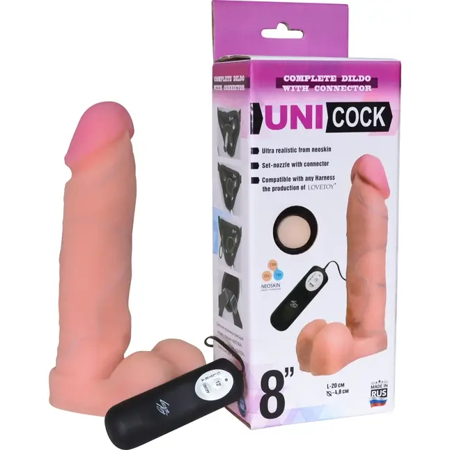 Фаллическая насадка Харнесс UNICOCK 8 с вибрацией - 20,5 см - UNI COCK