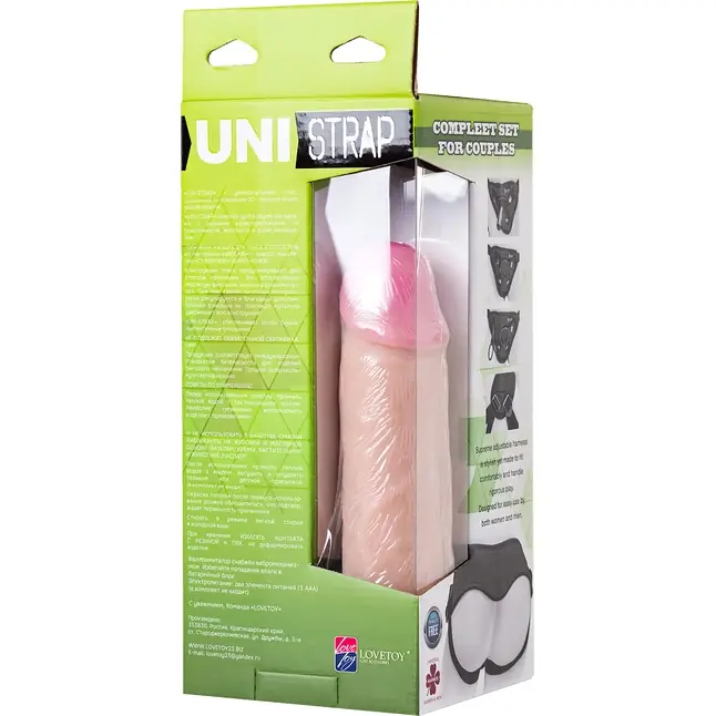 Страпон с 2 насадками и вибрацией UniStrap - 19 и 12 см - HARNESS UNI STRAP. Фотография 15.