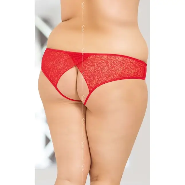 Кружевные трусики с интимным доступом, обрамлённым стразами - Plus size. Фотография 4.