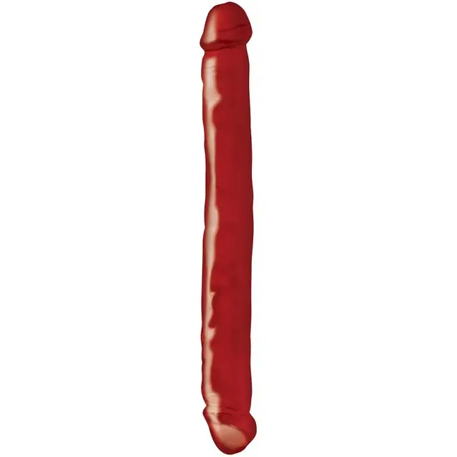 Двусторонний красный фаллоимитатор 12 Double Dong - 33,7 см - Basix Rubber Works